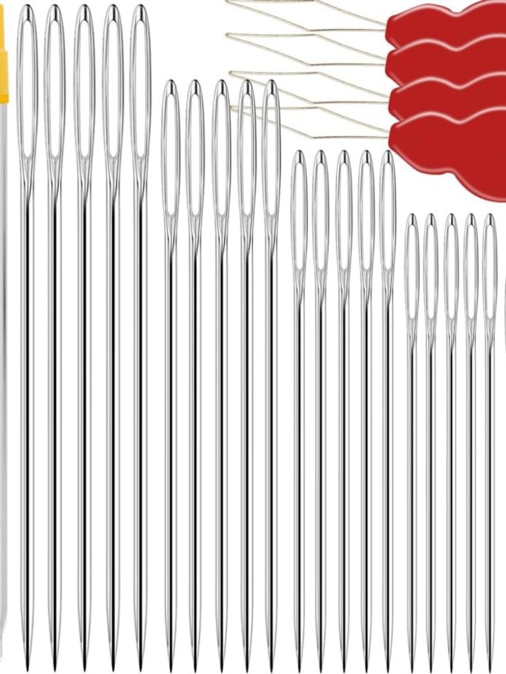 75 Pack Premium Large Eye Needles for Hand Sewing with 4 Needle Threaders, Assor